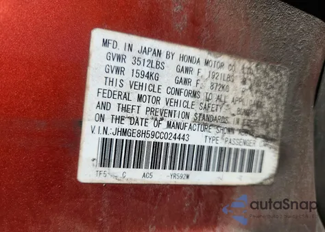2012 Honda Fit Sport from USA, damaged, VIN JHMGE8H59CC024443